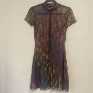 Current Mood Rainbow Flame Mesh Mini Dress Size M